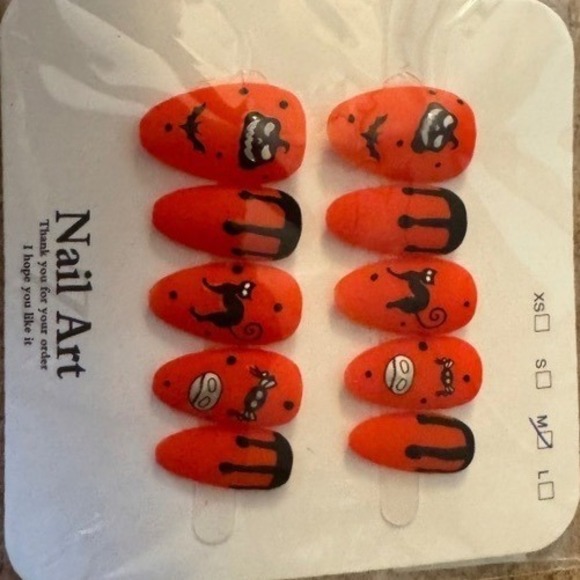 Other - Halloween Press On Nails Orange Black‎ Pumpkin Cat Candy Costume Nail Art